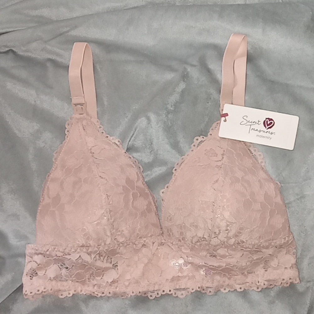 Light Pink Nursing Bralette Size Medium NWT Lace Maternity Bra Wireless Soft Cup